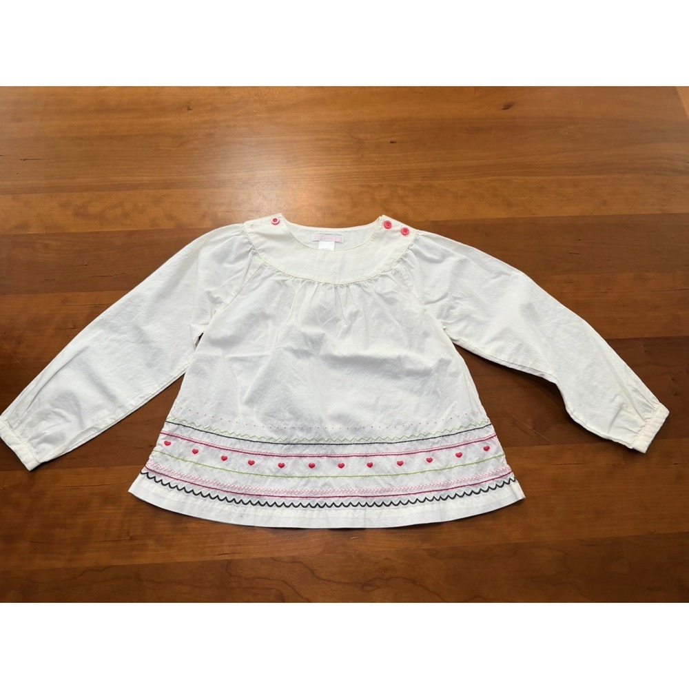 Janie and Jack Girl's White Cotton Woven Embroidered Peasant Blouse Sz 6